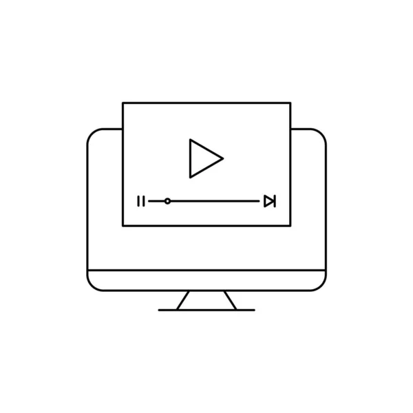 Monitor Met Video Afspelen Online Cursuslijn Icoon Met Afspeelknop Viraal — Stockvector