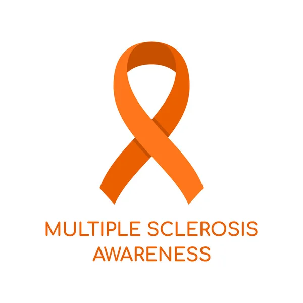 Multiple Sclerosis Awareness Ribbon White Background Orange Bow Ribbon Symbol — Vettoriale Stock
