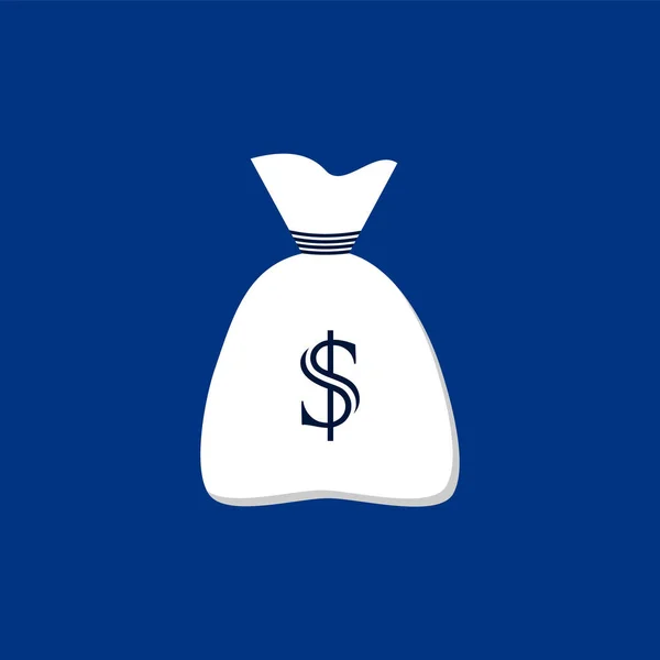 White Money Bag Icon Isolated Blue Background Wealth Rich Concept — стоковый вектор