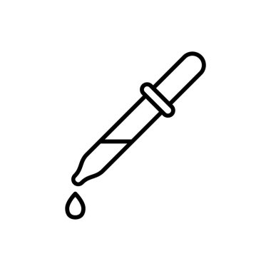 Pipette line icon. Black dropper sign outline. Homeopathic medicine. Essential oil. Lab glassware equipment. Color picker tool symbol. Cosmetics and beauty industry. Vector illustration, flat, clip art