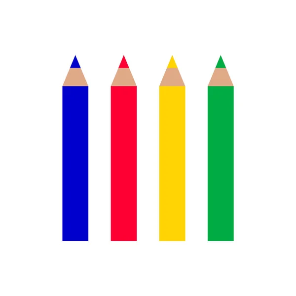 Four Colored Pencils Blue Red Yellow Green Colorful Pencils Set — Stock Vector