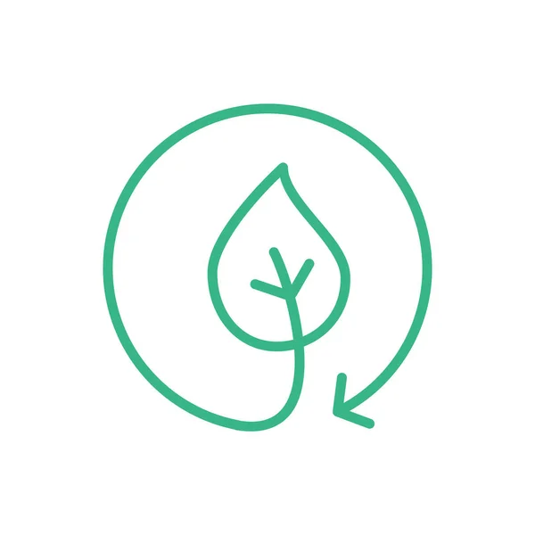 Icona Della Linea Confezionamento Biodegradabile Foglia Verde Cerchio Riciclo Materiale — Vettoriale Stock