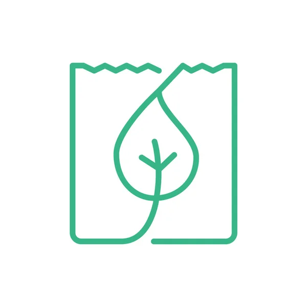 Ícone Linha Embalagem Biodegradável Saco Papel Verde Com Folha Reciclar — Vetor de Stock