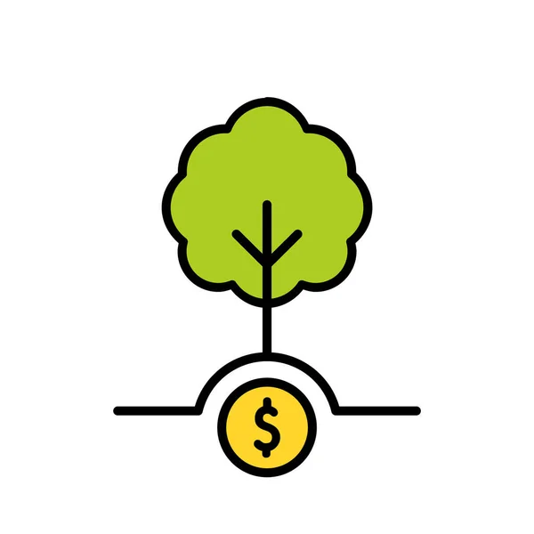 Icône Concept Crédit Carbone Arbre Avec Une Pièce Dollar Idée — Image vectorielle