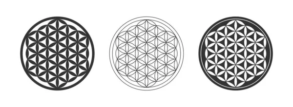 Flor Vida Símbolo Conjunto Forma Geometría Sagrada Parrilla Círculos Superpuestos — Vector de stock