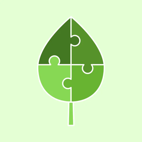 Foglia Verde Fatta Pezzi Puzzle Concetto Ambiente Conservazione Della Natura — Vettoriale Stock