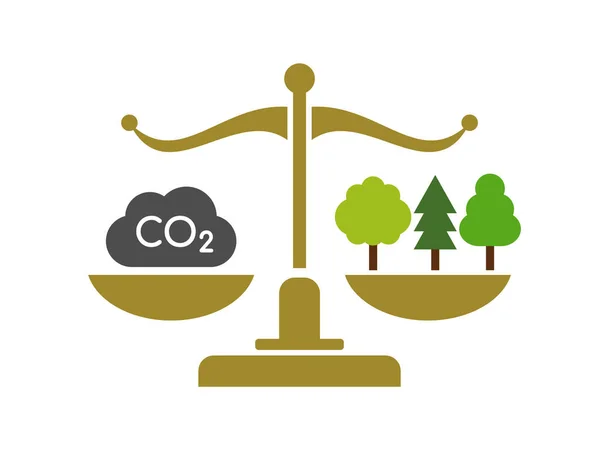 Carbon Trading Concept Balance Co2 Emission Reforestation Carbon Credit Regulations — Stock Vector