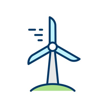 Rüzgar türbini renk çizgisi simgesi. Yenilenebilir, sürdürülebilir, çevre dostu enerji kaynağı. Yel değirmeni alternatif elektrik enerjisi. Doğanın rüzgar gücü. Beyaz arka planda özet geç. Vektör illüstrasyonu, klip sanatı