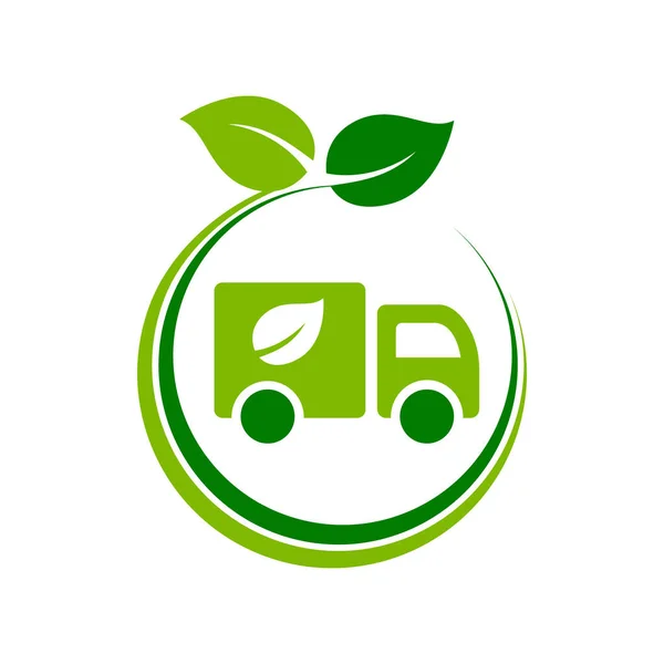 Camion Avec Une Icône Feuille Camion Écologique Vert Intérieur Cercle — Image vectorielle