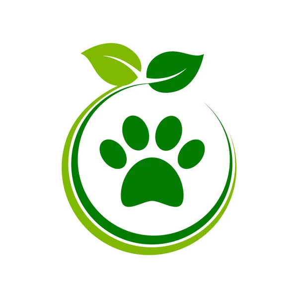 Icono Tienda Mascotas Orgánica Pata Con Hojas Verdes Dentro Del — Vector de stock