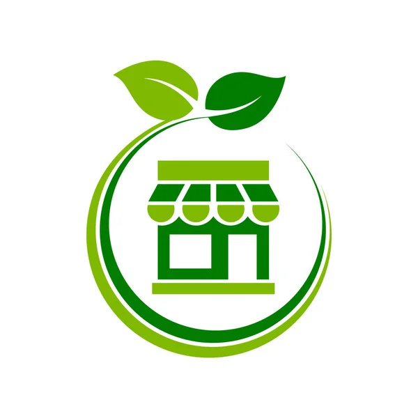 Icono Tienda Verde Logo Tienda Ecológica Con Hojas Signo Productos — Vector de stock