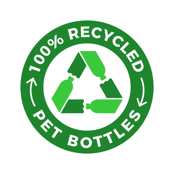 100 Logo Butelek Pet Pochodzących Recyklingu Trzy Zielone Plastikowe Butelki — Wektor stockowy