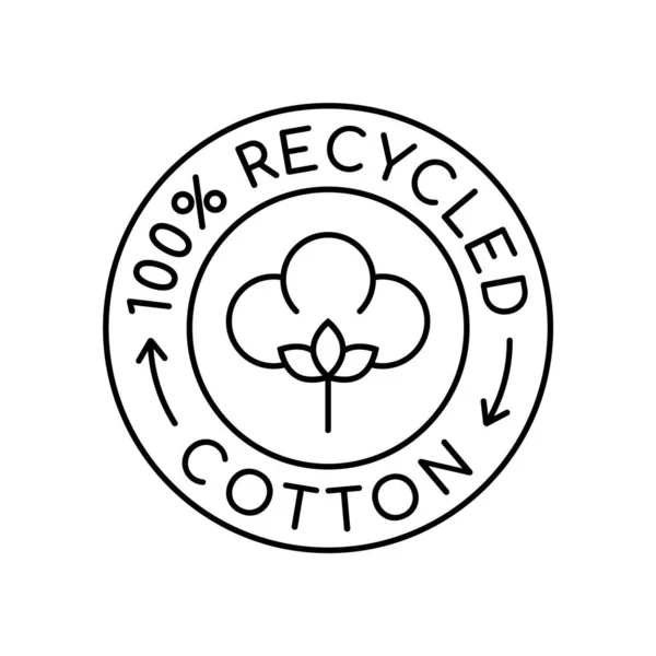 100 Logo Bawełny Recyklingu Materiał Wykonany Materiałów Wielokrotnego Użytku Etykieta — Wektor stockowy