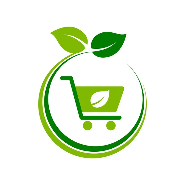 Shopping Cart Leaf Circle Organic Shop Icon Healthy Food Concept — Stock Vector