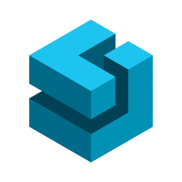 Абстрактный Синий Куб Логотип Букв Концепция Решения Строительство Архитектурный Элемент — стоковый вектор