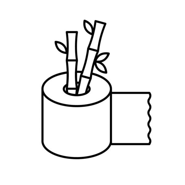竹のトイレットペーパーのラインのアイコン 木の環境に優しい紙業界 2本の竹棒でトイレットペーパーのロール 天然竹パルプ製品 持続可能な資源 ベクターイラスト フラット クリップアート — ストックベクタ