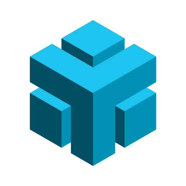 Blauwe Abstracte Kubus Vorm Letter Logo Sjabloon Geometrische Vierkante Object — Stockvector