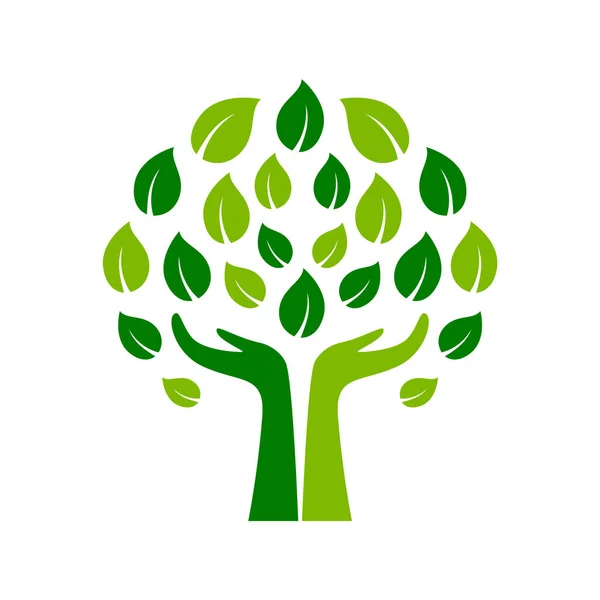 Manos Sosteniendo Hojas Formando Árbol Cuidado Humano Naturaleza Concepto Conservación — Vector de stock