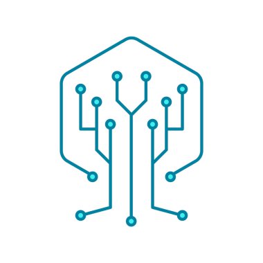 Dijital ağaç çizgisi simgesi. Mavi devre ağacı. Veri bilimi kavramı. Teknoloji ve doğa bağlantısı. İnternet ve ağ kurma fikri. Bilimde doğal bir model. Vektör illüstrasyonu, düz, klip sanatı.