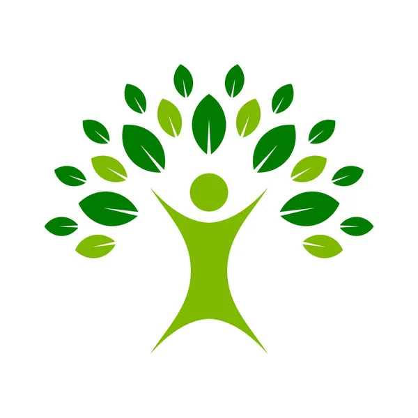 Healthy Living Idea Human Figure Green Tree Leaves People Nature — Vector de stock