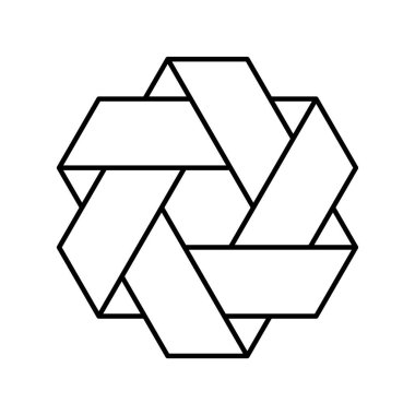 Soyut altıgen şekil çizgisi simgesi. David 'in Yıldızı sembolü. Üst üste binen elementlerle imkansız geometrik figür. Kutsal geometri. Logo tasarım şablonu. Yahudilik. Vektör illüstrasyonu, düz, klip sanatı. 