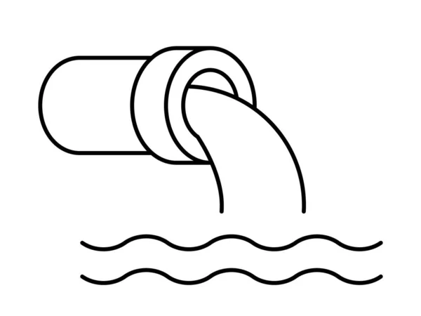 Water Pollution Line Icon Waste Water Pipeline Flowing River Lake — стоковый вектор