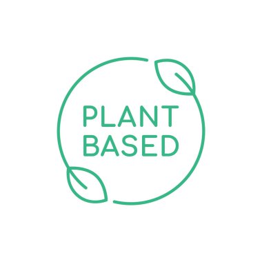 Bitki tabanlı çizgi simgesi. İçinde yapraklar ve yazılar olan yeşil bir daire. Doğal malzemeler ürün logo şablonu, sembol, işaret ya da etiket. İnce çizgi, zarif asgari illüstrasyon. Vektör, düz tasarım, klip sanatı