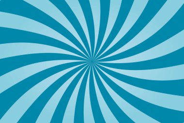 Mavi bükülmüş güneş patlaması arka planı. Vintage girdap desenli duvar kağıdı. Girdap ya da baş dönmesi. Radyal spiral çizgili arka plan. Süpernova. Çizgi roman tasarımı. Vektör illüstrasyonu, düz, klip sanatı.