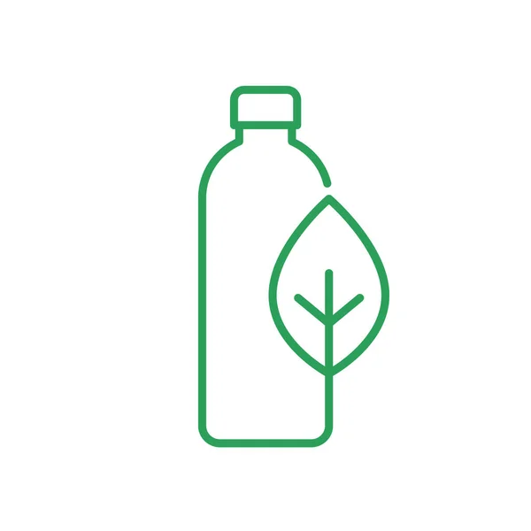 绿色可生物降解瓶子线图标 生物塑料水瓶 喝天然物质制成的容器 可持续可消费的环境友好包装 矢量图解 剪贴画 — 图库矢量图片