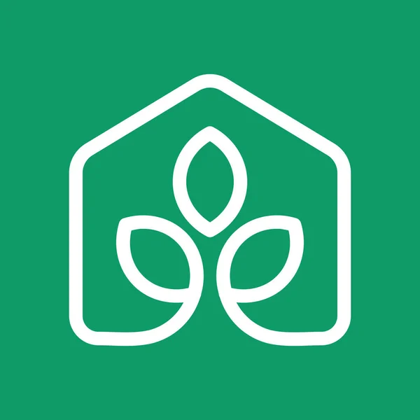 Icono Línea Hoja Casa Sobre Fondo Verde Estudio Yoga Idea — Vector de stock