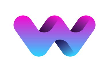 Modern W logo şablonu. Açık mavi pembe gradyan harf W. Çift u renkli tasarım elementi. Gölgelerle üç boyutlu etki. Yuvarlak modaya uygun şirket monogram simgesi W. Vektör illüstrasyon, düz, klipsli sanat