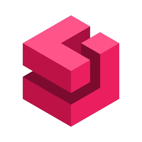 Абстрактный Красный Трехмерный Куб Логотип Букв Два Кирпича Образуют Куб — стоковый вектор