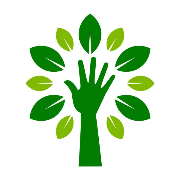 Green Hand Tree Icon Human Arm Leaves Green Thumb Idea — Vector de stock