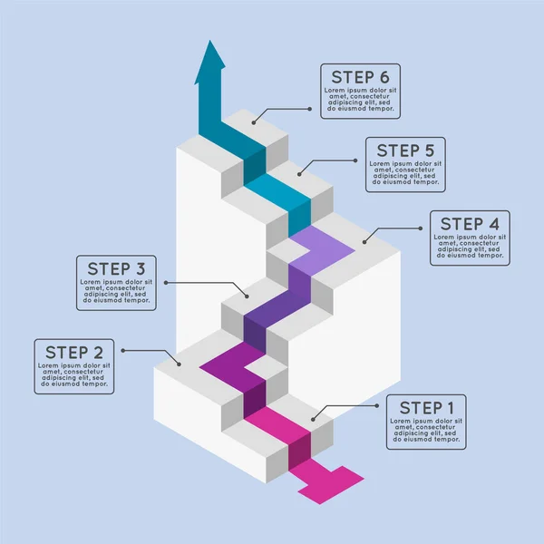 Инфографика Лестницы Ступенями Красочная Лестница Шестью Вариантами Достижение Цели Цели — стоковый вектор