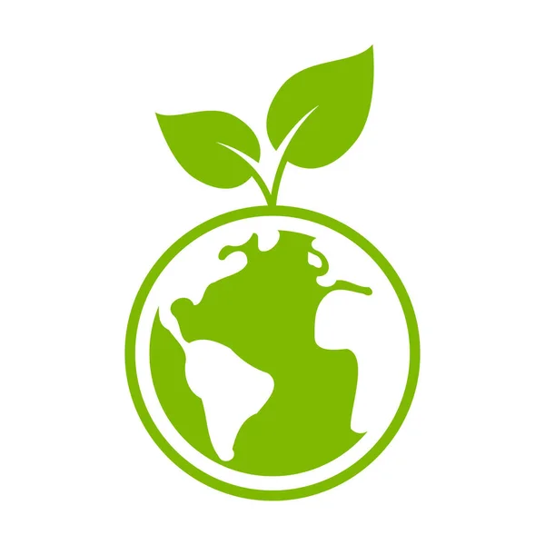 Green Earth Plant Symbol Environmental Conservation Concept Planet Leaves Eco — Vector de stock