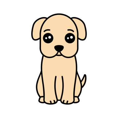 Taslak çizgili şirin labrador köpeği. Büyük gözlü küçük sarı köpek. Çizgi film karakteri. Tişört tasarım elemanı. Utangaç bej köpek. Bir köpeğin hayat kurtarma fikrini benimse. Vektör illüstrasyonu, düz, klip sanatı.