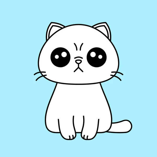 White Grumpy Cat Outline Cute Cartoon Kitten Character Shirt Design — Image vectorielle