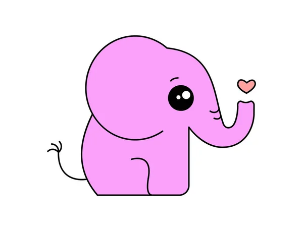 Cute Pink Elephant Kawaii Baby Elephant Heart Funny Animal Cartoon - Stok Vektor