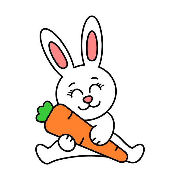 Cute White Bunny Holding Carrot Easter Design Element Cartoon Rabbit — Stock Vector