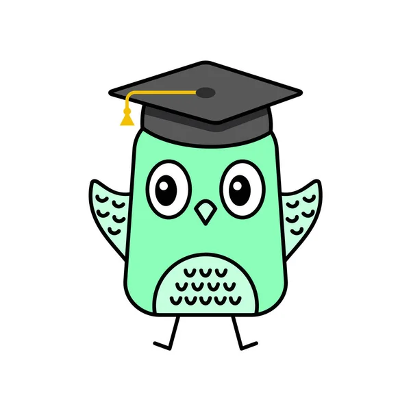 Cute Owl Celebrates Graduation Kawaii Owl College Cap Happy Cheerful — ストックベクタ