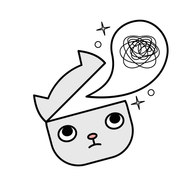 Cute Cat Tangled Thoughts Worried Nervous Little Kitten Kawaii Kitty —  Vetores de Stock