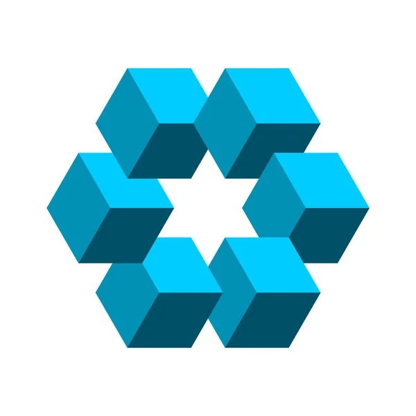 Impossible Shape Made Cubes Star Middle Sacred Geometry Blue Cubes — 스톡 벡터