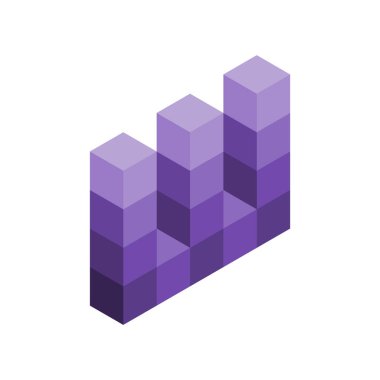 Letter W made of cubes. Lavender 3D W logo. Web technology concept. Network data connections idea. Isometric W box. Alphabet U and U template. Completed block puzzle. Vector illustration, clip art. 