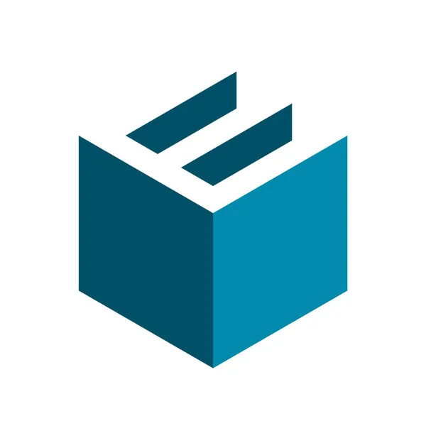 Letter Cube Logo Isometric Block Shape Long Shadow Effect Blue —  Vetores de Stock