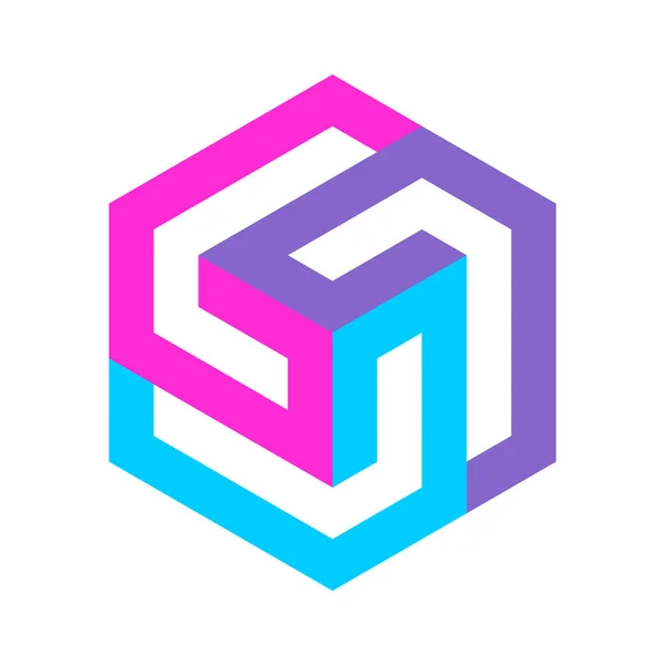 Цветной Кубический Логотип Трех Элементов Шаблон Логотипа Triple Геометрическая Изометрическая — стоковый вектор