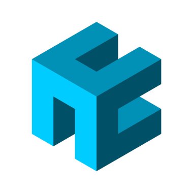 Mavi soyut 3D küp. C H harfleri logo şablonu. Altıgen küp tasarımı. Mimarlık, inşaat, inşaat endüstrisi. Geometrik kutu şekli. İzometrik blok nesnesi. Vektör illüstrasyonu, klip sanatı