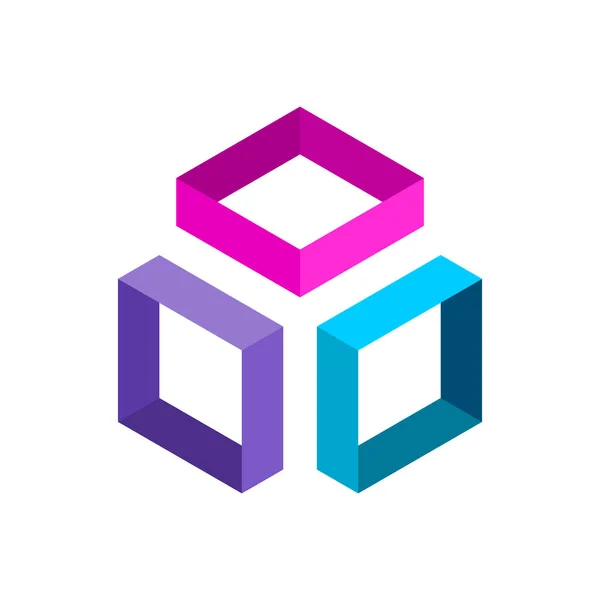 Trois Cadres Cubiques Colorés Modèle Logo Application Technologie Entreprise Formes — Image vectorielle