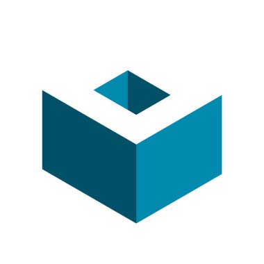 O harfi küp logosu. Uzun gölge efektli üç boyutlu izometrik blok şekli. Üzerinde beyaz 