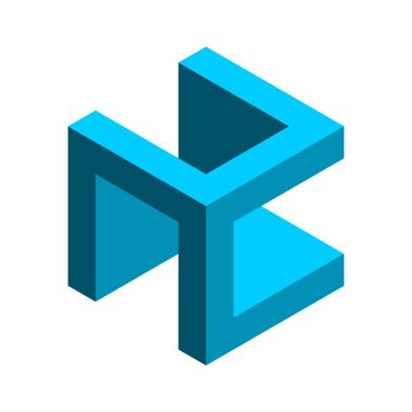 Mavi geometrik şekil ve üç ayrı oda. Altıgen geometrik şekil. İnşaat, inşaat, mimarlık sektörü sembolü. İş 3D izometrik logo şablonu. Vektör illüstrasyonu, klip sanatı 