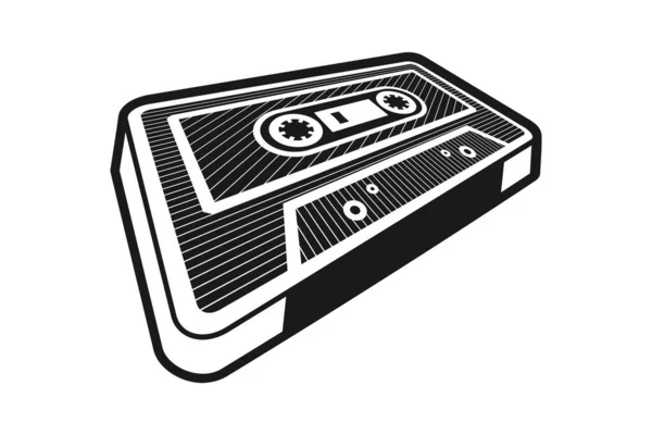 Retro Music Cassette Tape White Background Audio Cassette Tape Perspective — Stock Vector